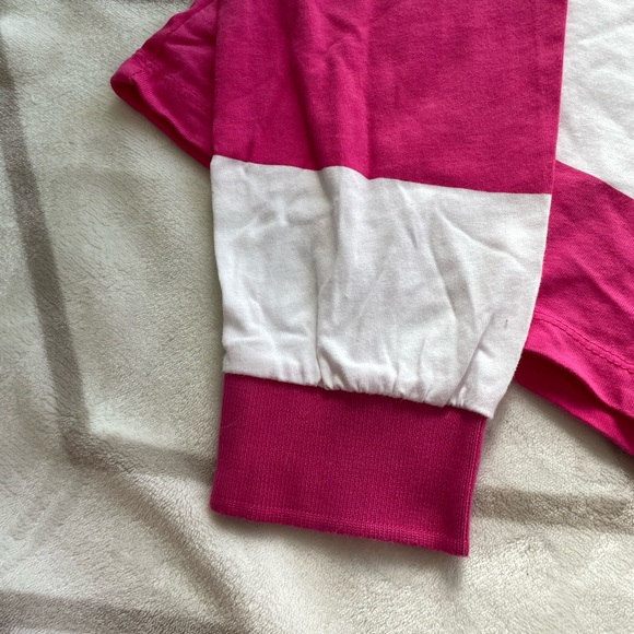 EUC, Kappa Women’s White & Pink Striped, Button Collar Cropped Top Size M - Picture 5 of 12